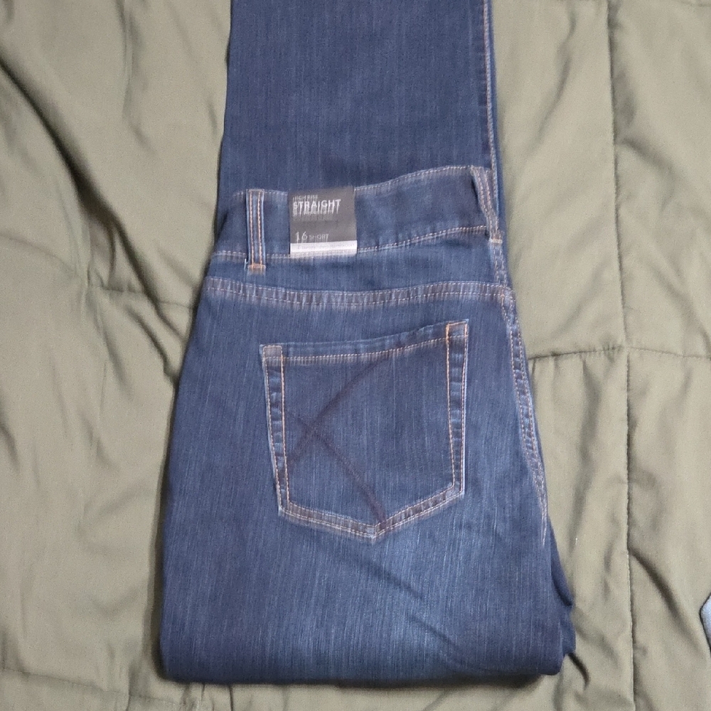 Lane Bryant Indigo Denim Pants 16S High Rise Straight Tighter Tummy Technology - Picture 6 of 9